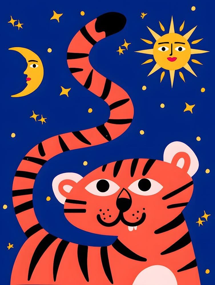 Cosmic Tiger: A Playful Dance in the Night Sky