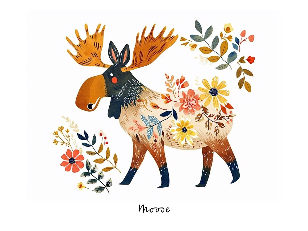 Little Floral Moose 1 Poster