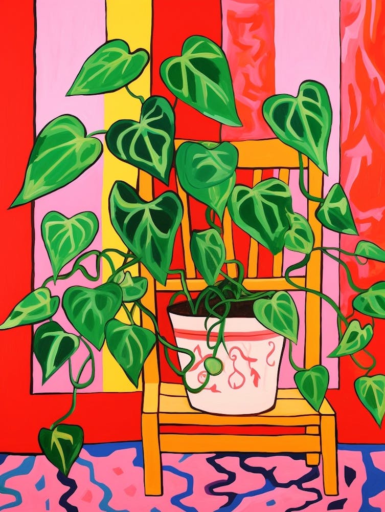 Pink And Red Plant Illustration Golden Pothos 1