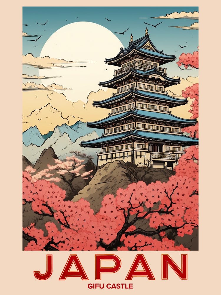 Gifu Castle, Besuch Japan Vintage Reisekunst 4