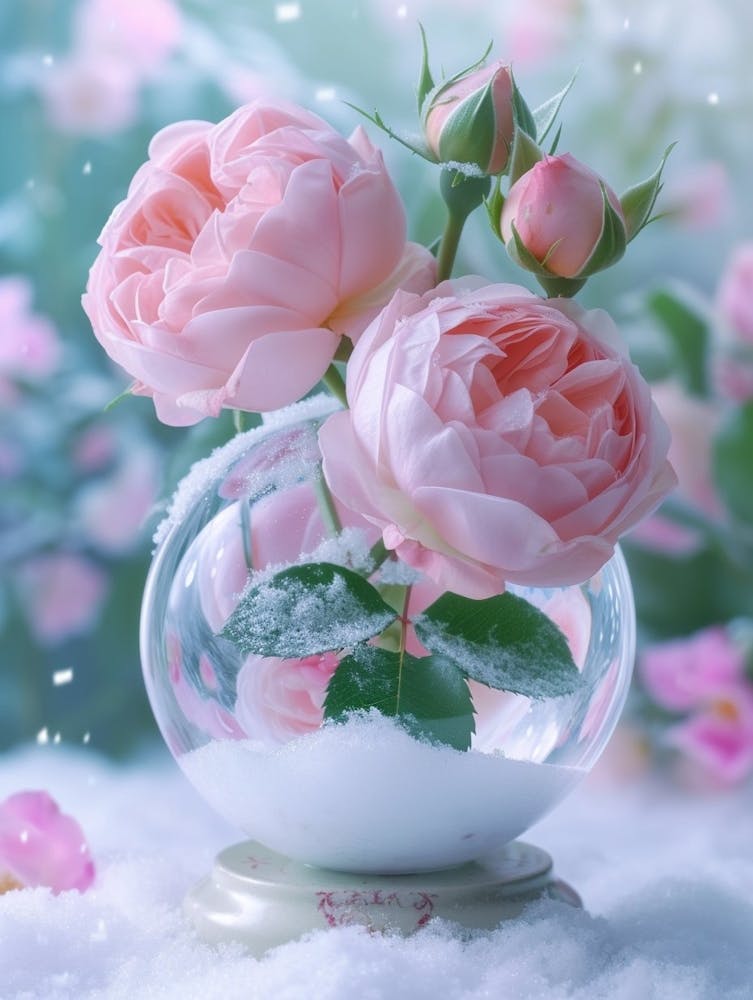 English Roses Painting Rose In A Snow Globe 2