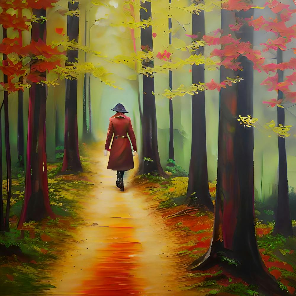Woman Walking In The Forest 1