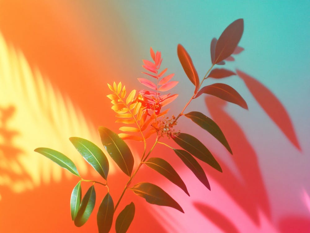 Abstract Rainbow on Wall with Plants