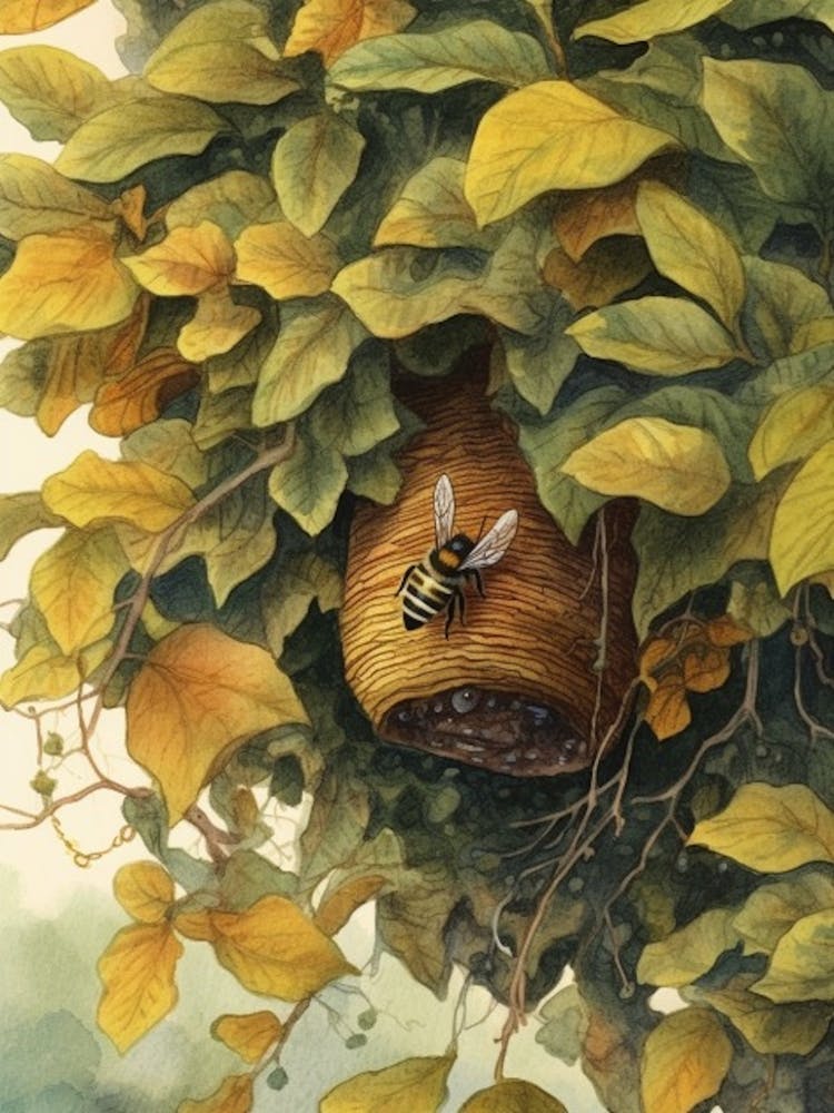 Masked Bee Beehive Watercolour Illustration 2