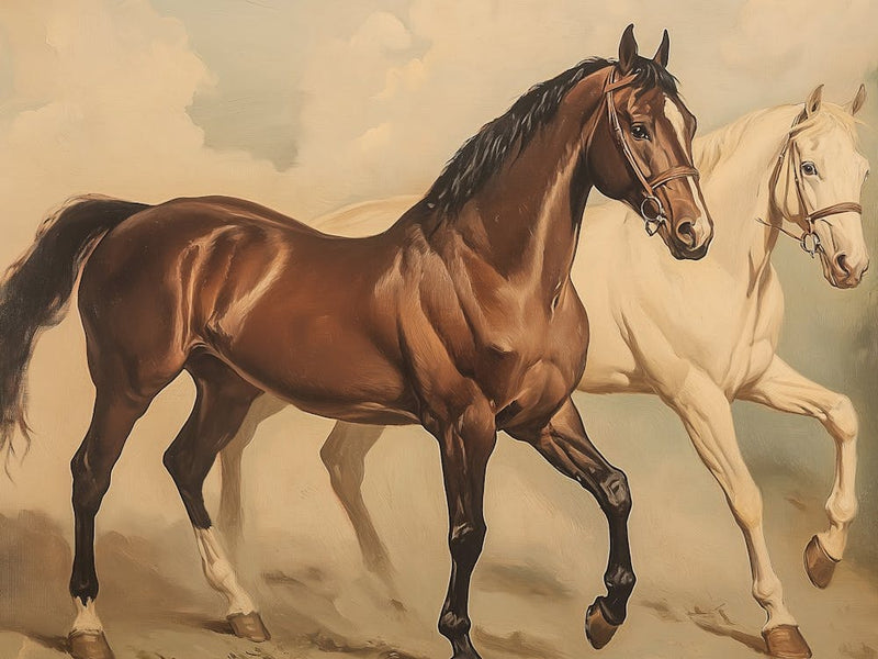 Two Brown And White Horses Running