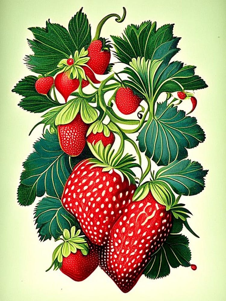 Bunch Of Strawberries, Fruit, Vintage Botanical 1