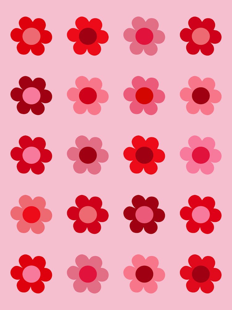 Retro Floral Pink And Red