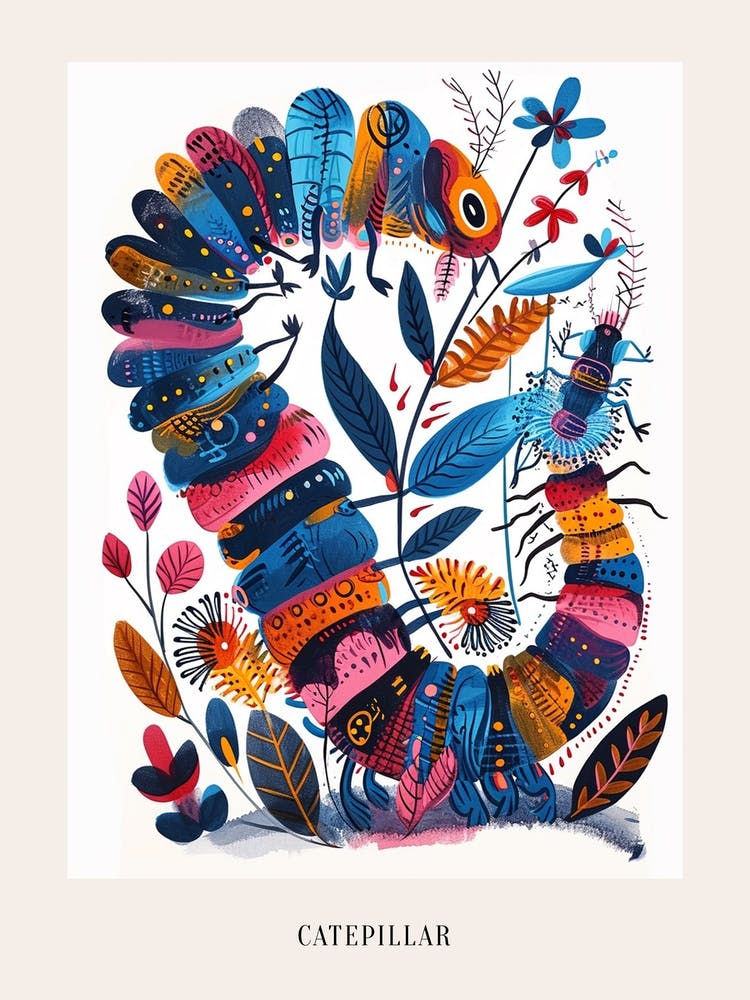 Colourful Insect Illustration Catepillar 4 Poster