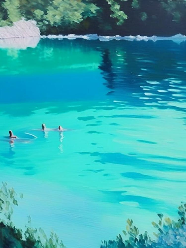 People Swimming In Lake Waterscapes Marble Acrylic Painting 1