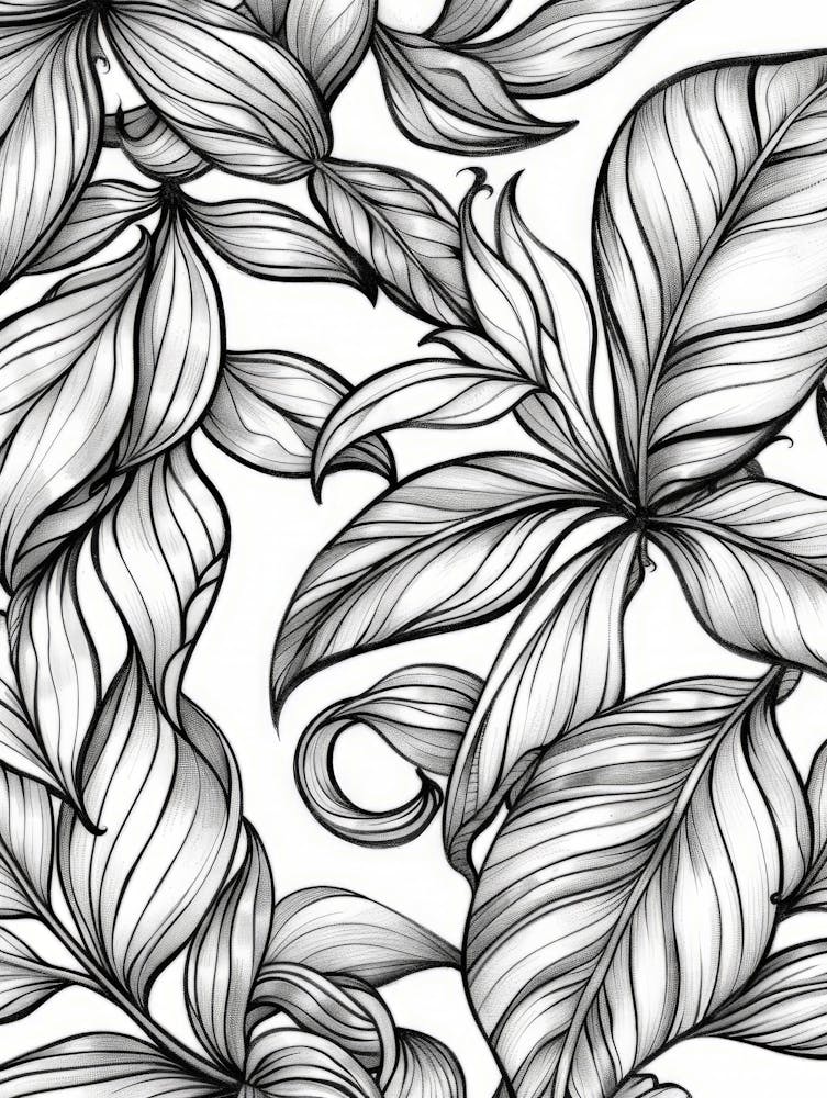 Black And White Seamless Pattern With Leaves