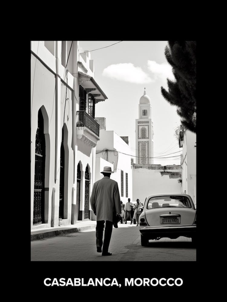 Poster Of Casablanca, Morocco, Mediterranean Black And White Photography Analogue 2