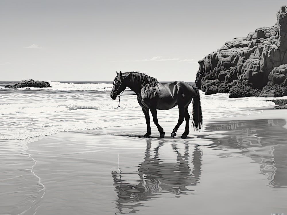 A Horse Oil Painting In Praia Da Marinha, Portugal, Landscape 1