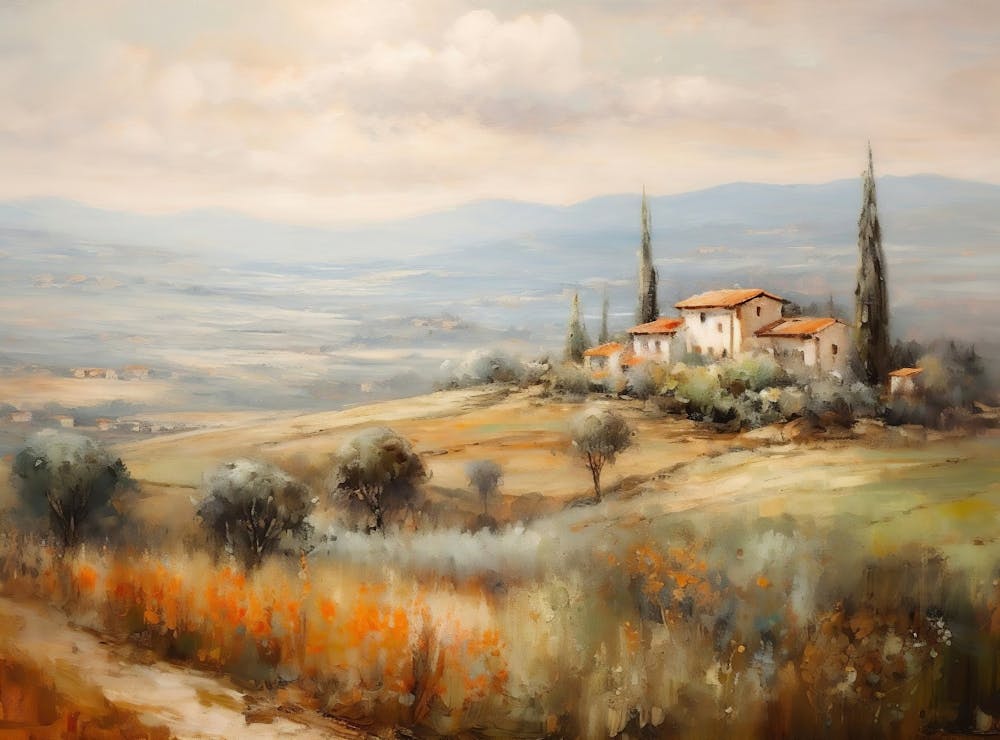 Vintage Italian Landscape Oil Painting, Tuscany Landscape Print, Antique Country Painting, Rustic Printable, Digital Download