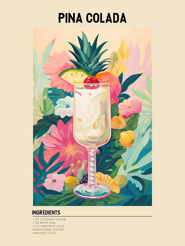 Pina Colada Cocktail Ingredients Poster