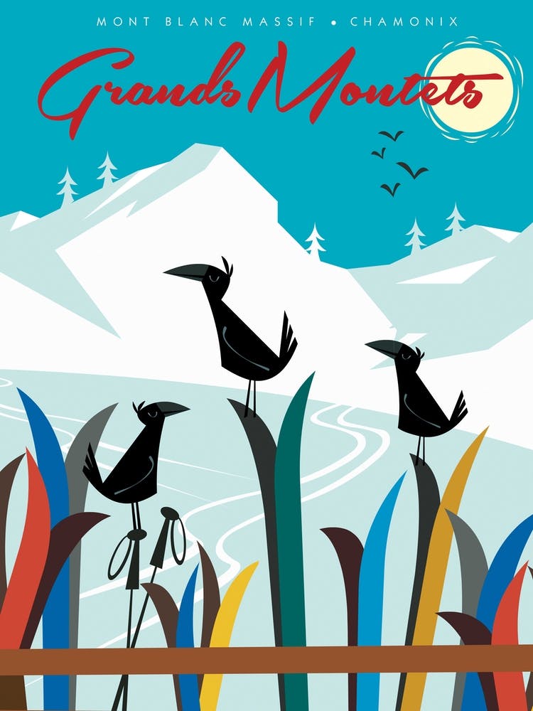 Grands Montets Chamonix Poster Mint & Teal