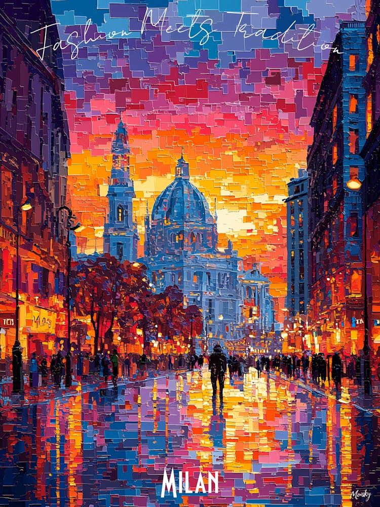 Milan City Skyline, abstract cubism vibrant Poster