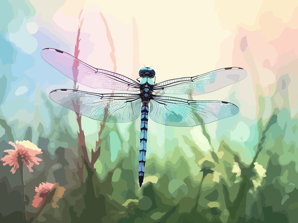 Dragonfly In Meadow Flowers Vintage 1