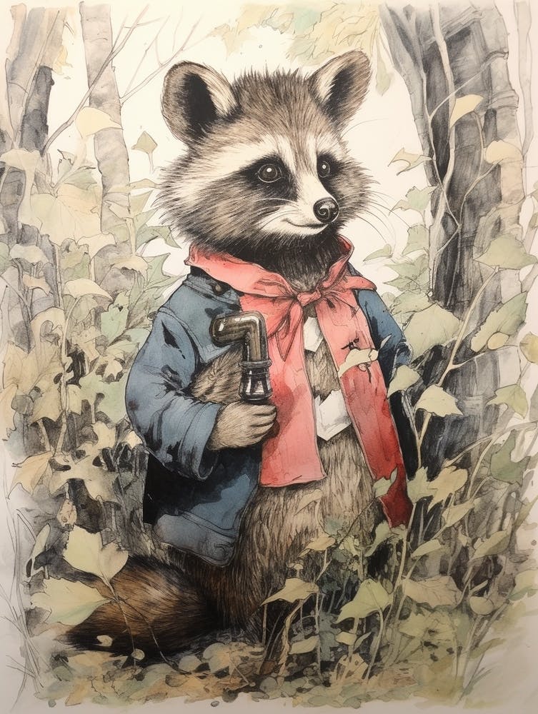 Storybook Animal Watercolour Raccoon 1
