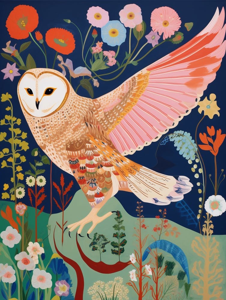 Maximalist Bird Painting Barn Owl 3