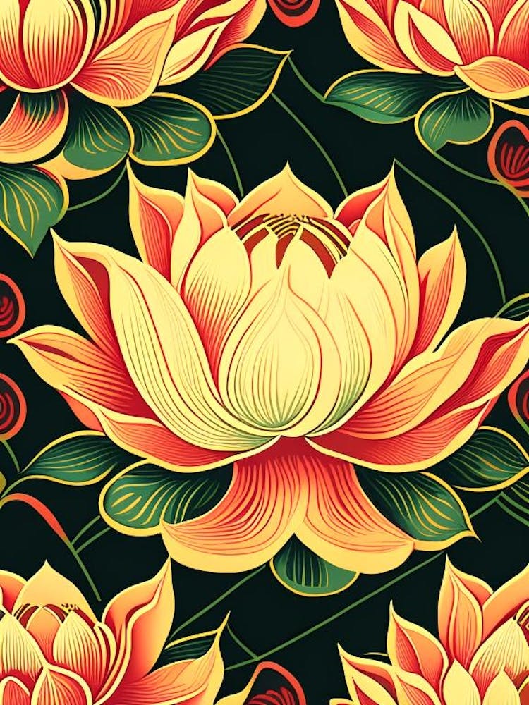 Lotus Flower Pattern Retro Illustration 3