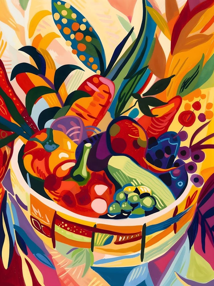 Matisse Inspired, Basket Of Fruits And Vegetables, Fauvism Style