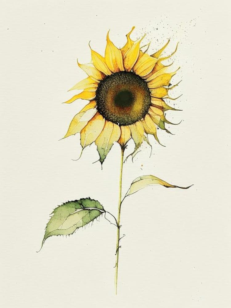 Sunflower Leaf Minimalist Watercolour