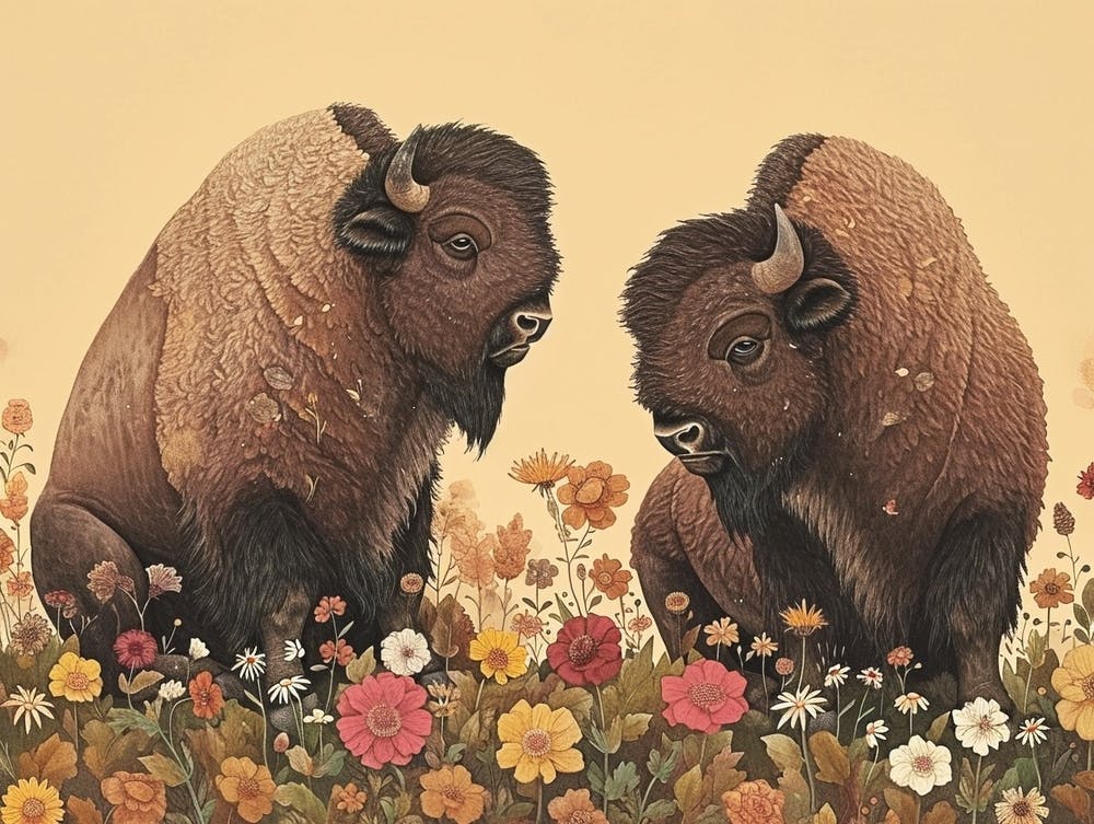 Floral Animal Illustration Bison 3