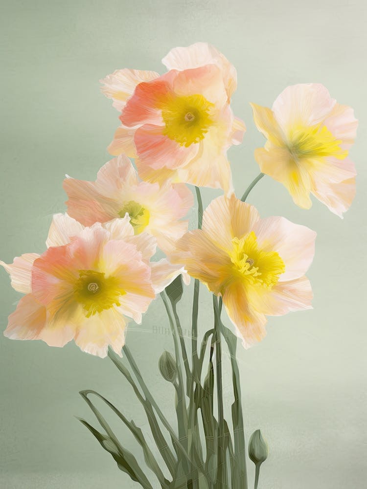 Bunch Of Daffodils Flowers Acrylic Painting In Pastel Colours 1