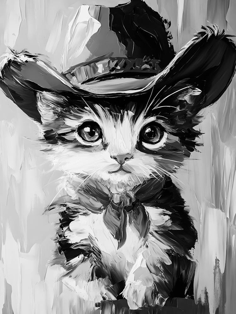 Black And White Kitten In Cowboy Hat 1