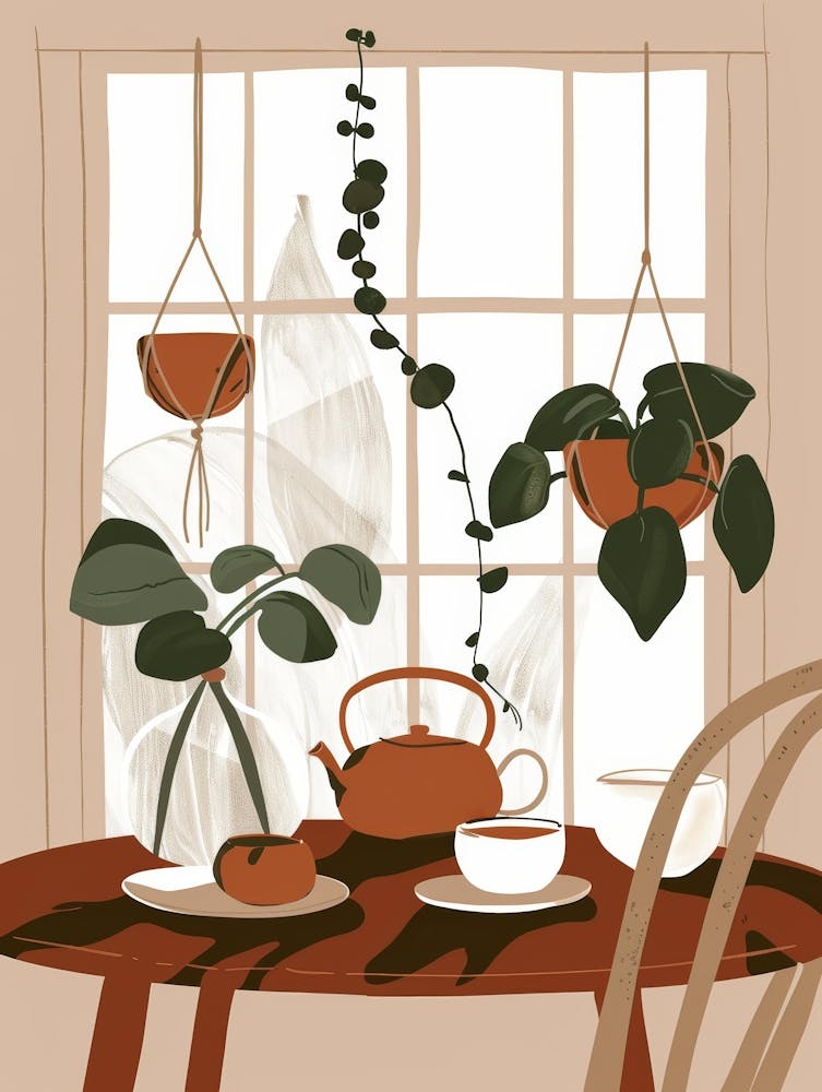 Table With Potted Plants