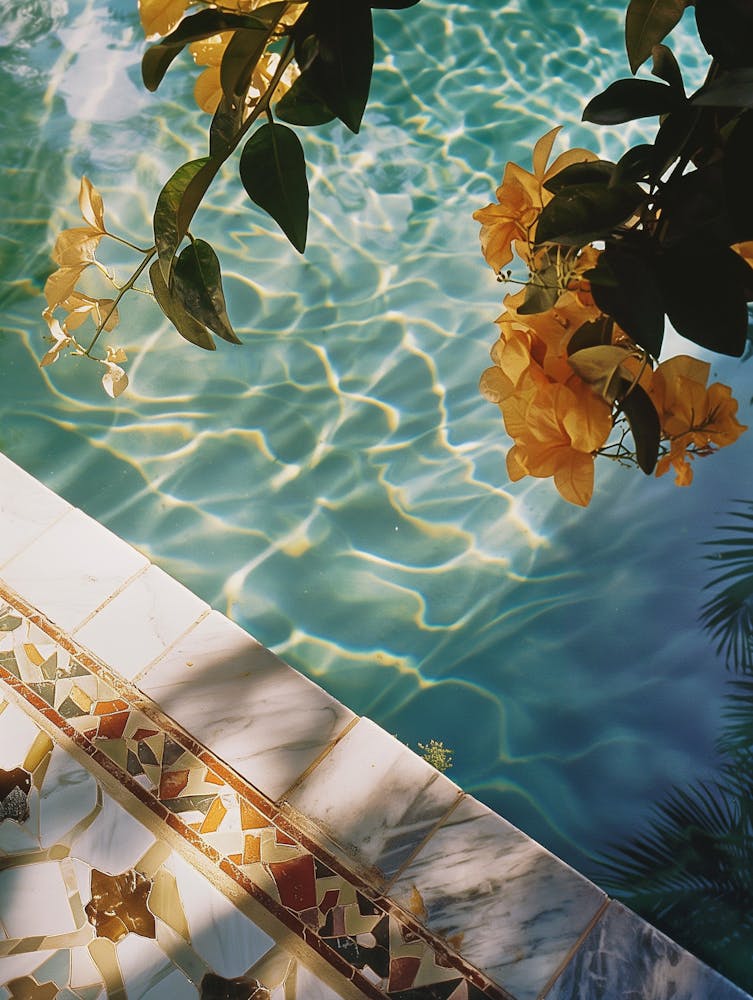 Yellow Flowers By The Pool