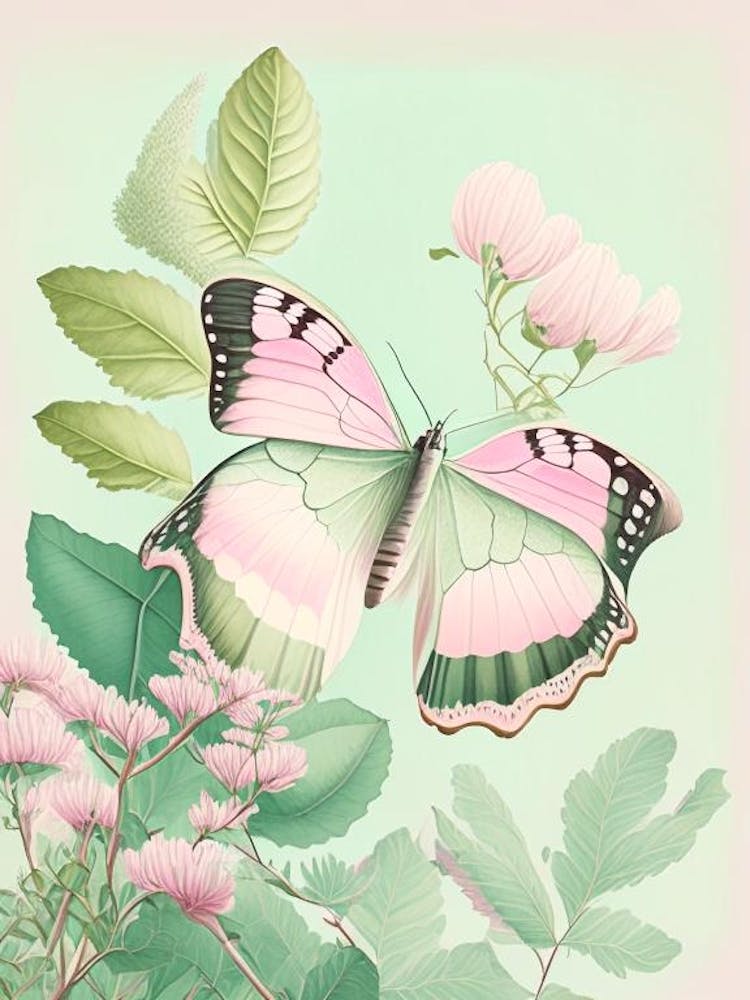 Butterfly In Park Vintage Pastel 1
