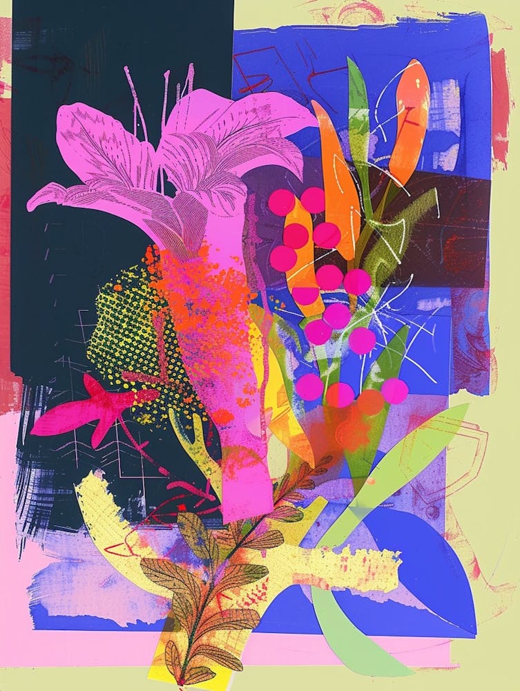 Känguru-Pfote 1 Neonblumen-Collage