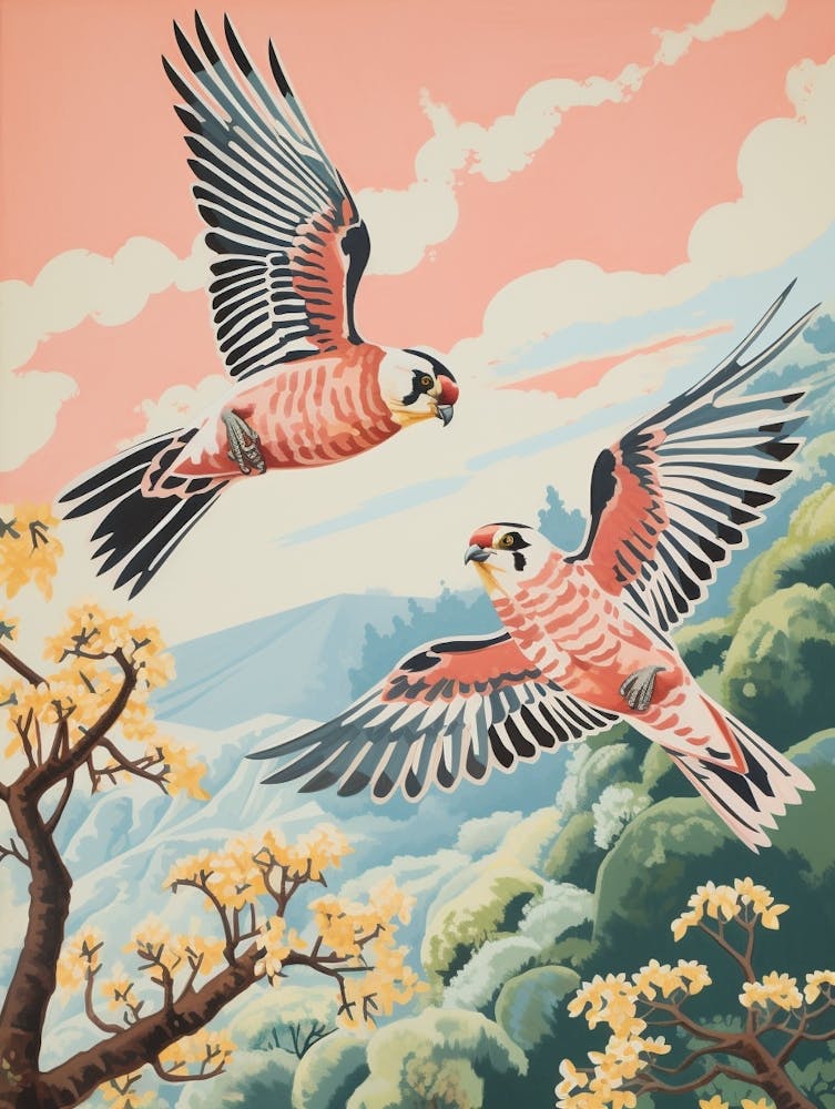 Vintage Japanese Inspired Bird Print American Kestrel 2