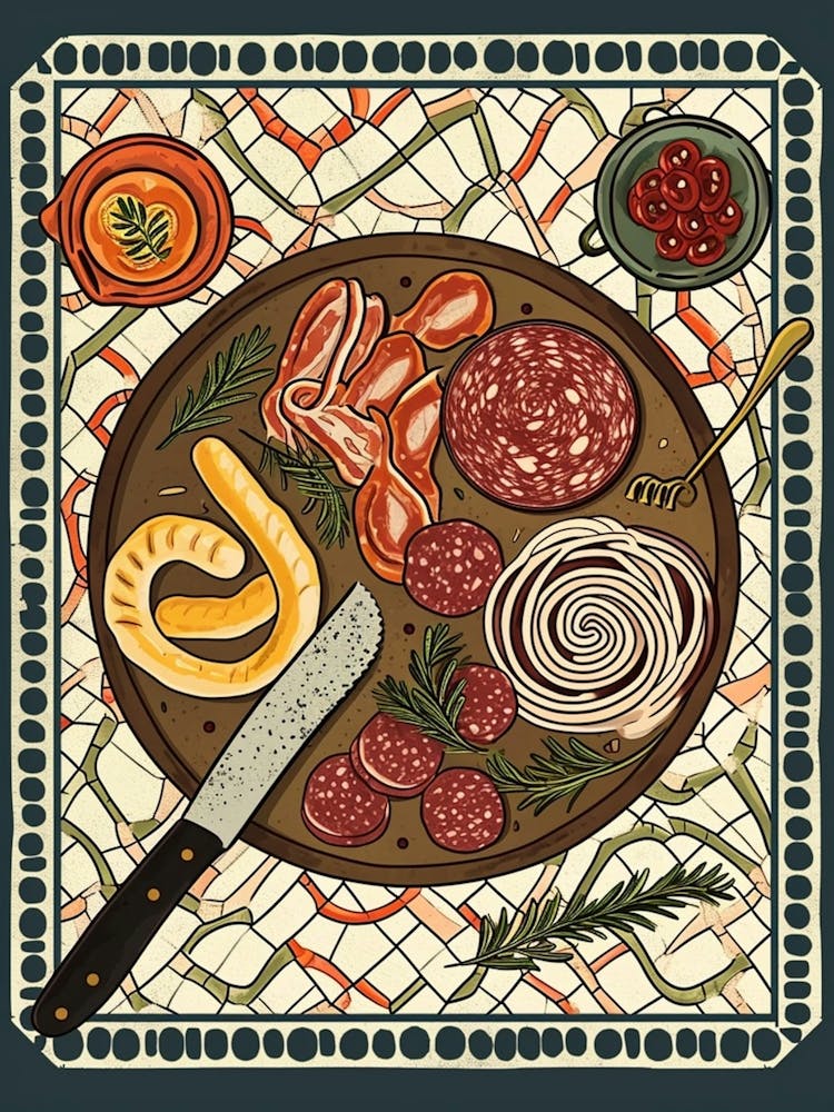 Charcuterie Board On A Tiled Background 3
