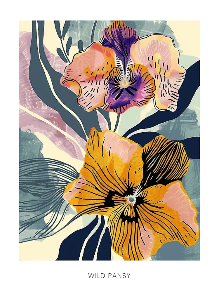 Colourful Flower Illustration Poster Wild Pansy 4