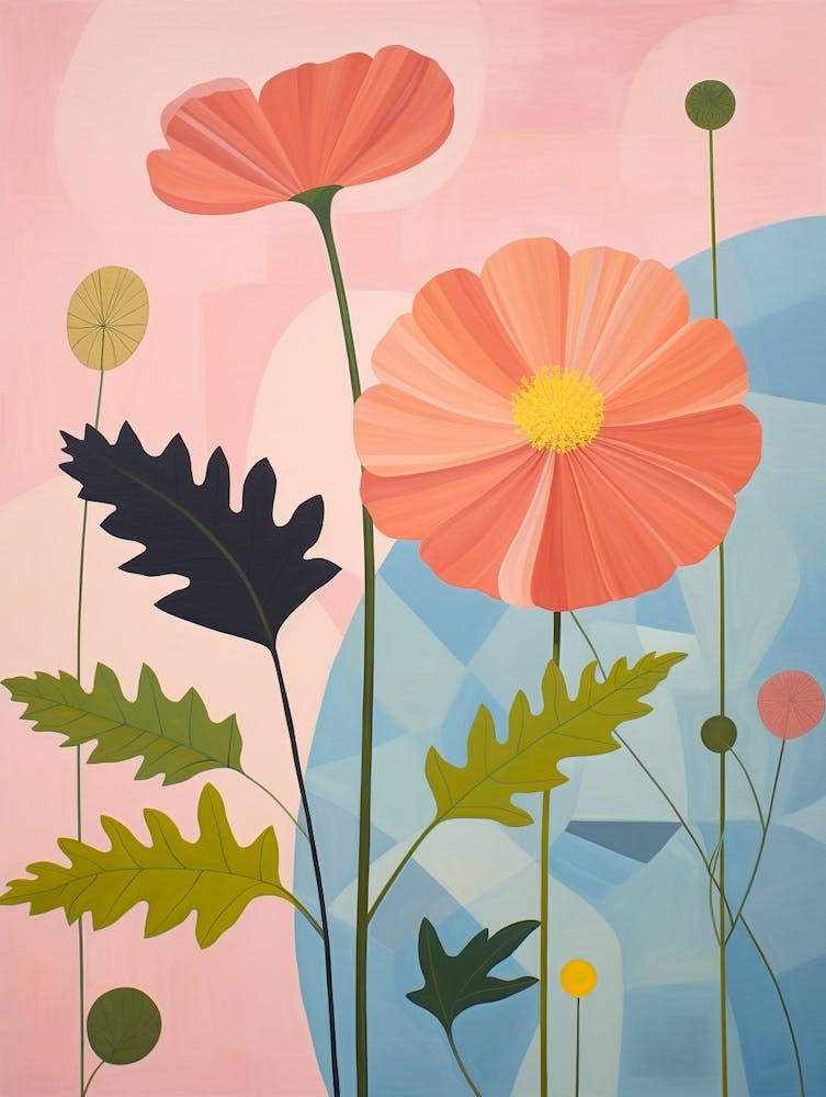 Cosmos 2 Hilma Af Klint Inspired Pastel Flower Painting