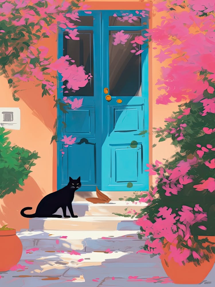 Black Cat Mediterranean Blue Door