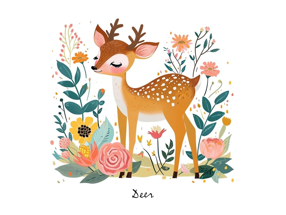 Little Floral Deer 4 Poster