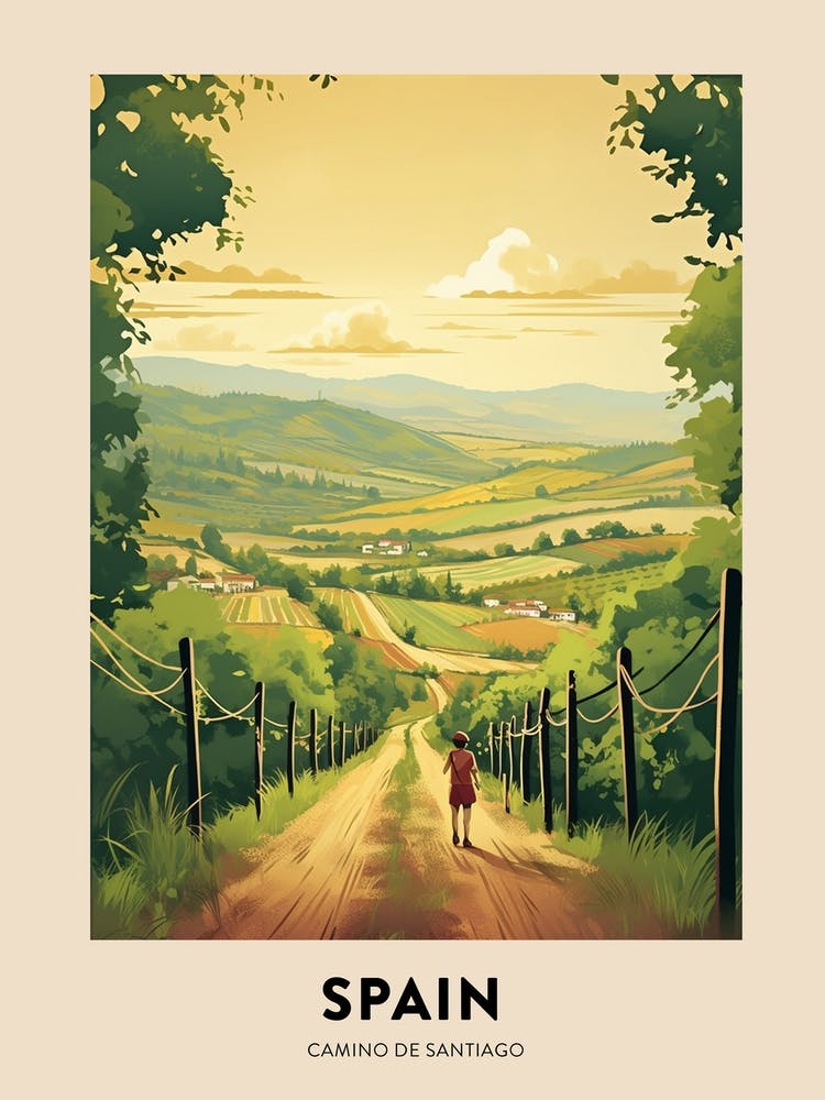 Camino De Santiago Spain 2 Vintage Hiking Travel Poster