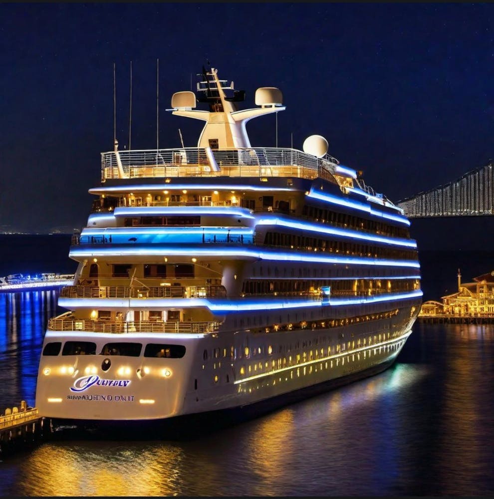 Cruise Ship Docked At Night
