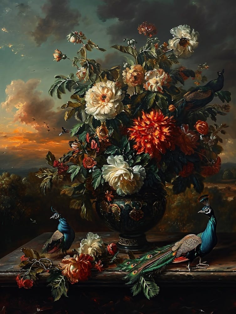Baroque Floral Still Life Peacock Flower 1