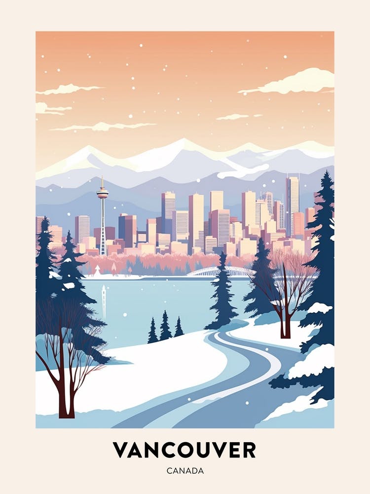 Vintage Winter-Reiseposter Vancouver Canada 1