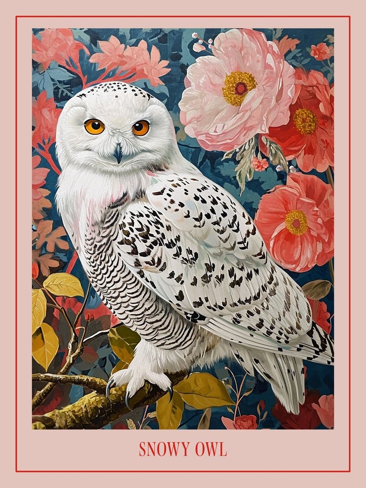 Floral Animal Painting Snowy Owl 1 Poster