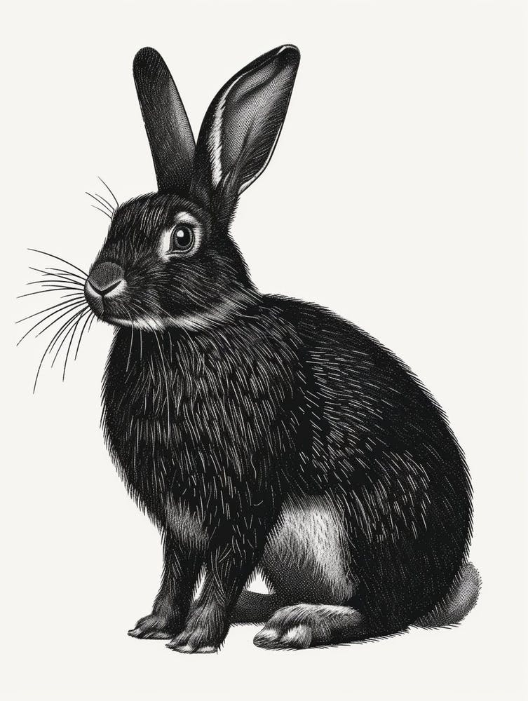 Blanc De Hotot Blockprint Rabbit Illustration 5