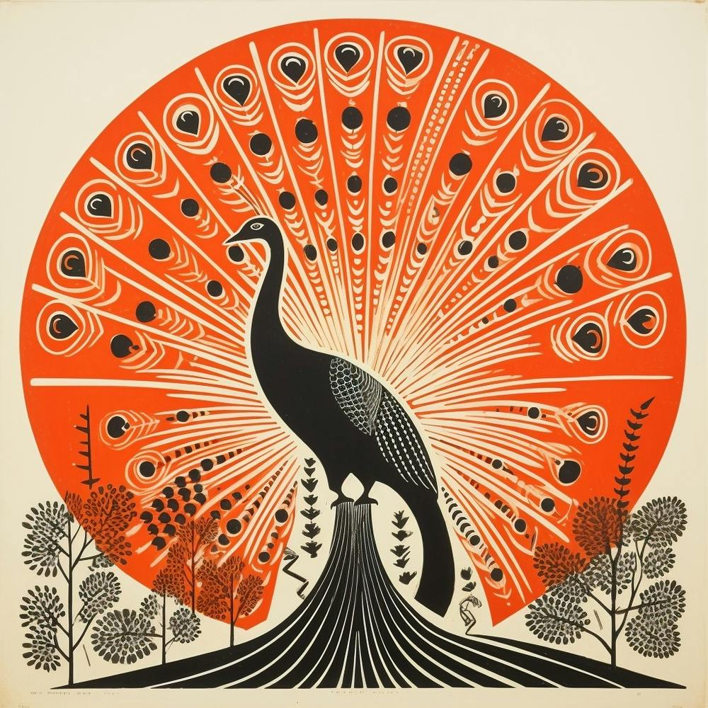 Retro Bird Lithograph Peacock 3