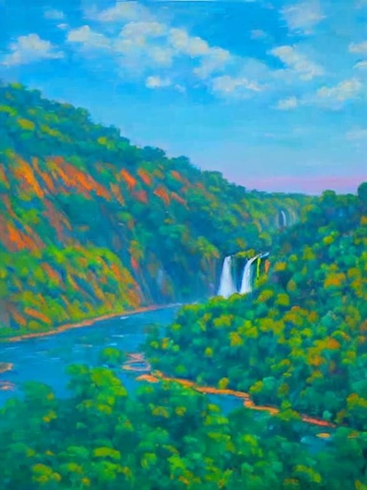 Victoria Falls National Park Zimbabwe Blue Oil Painting 1