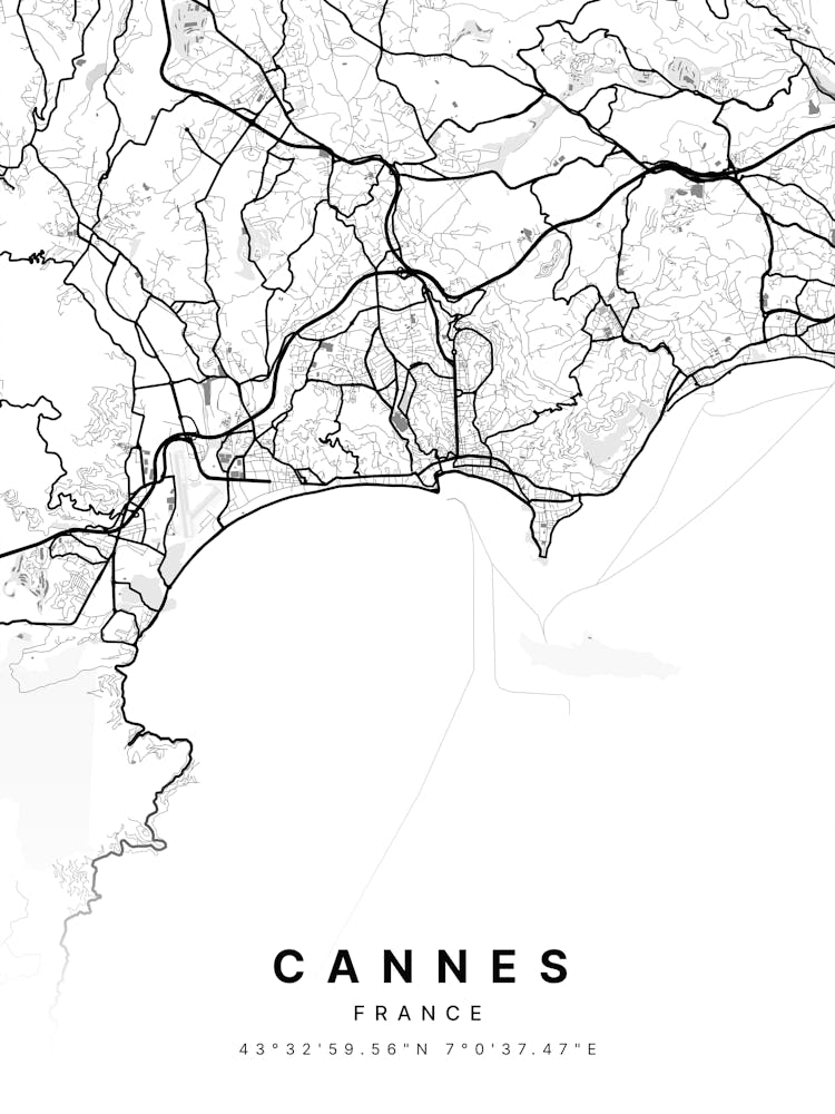 Cannes Alpes Maritimes France White Map