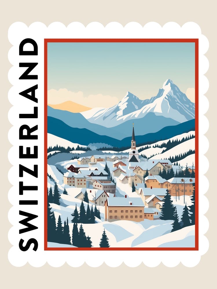 Retro Winter Stamp Poster St Moritz Switzerland 2