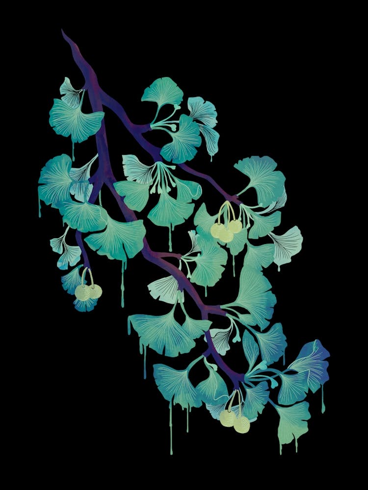 O Ginkgo (Green On Black)